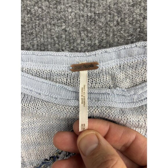 Free People Sweater Vest Womens XS Blue Embroidered Knit Lace Up Boho Cropped - Picture 4 of 6